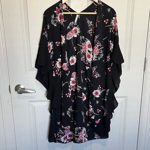 Jack & Missy boutique Black Floral Kimono Cardigan with Pink Blossoms SUMMER